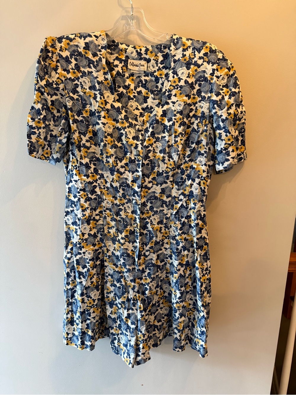 Vintage 90s Floral Romper Padded Shoulders Made in USA Cottagecore
